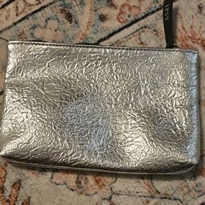 ipsy Silver Metallic Textured Cosmetic Pouch